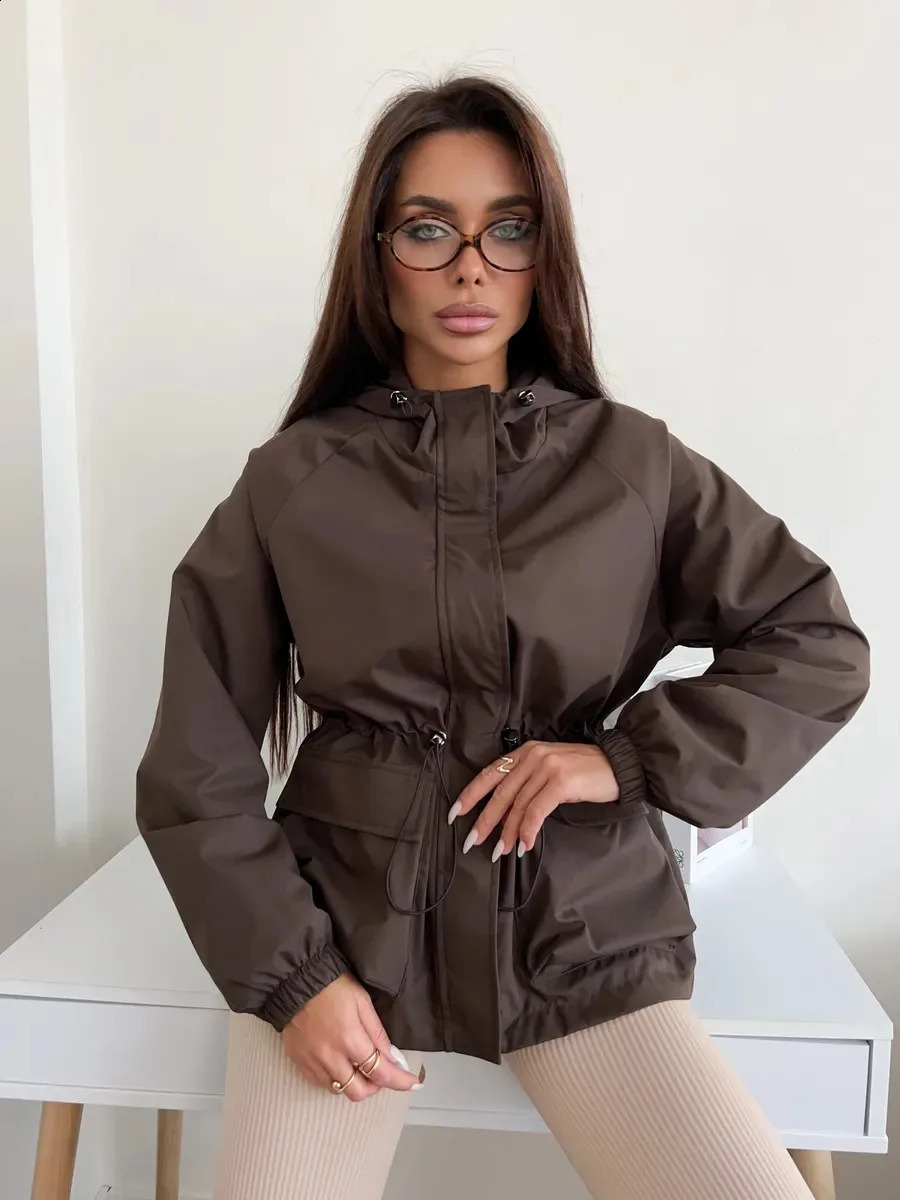 Women's Casual Fashion Long Sleeve Hooded Windbreaker Waterproof Outdoor Climbing Clothes Loose Fit Top for Hiking 260920