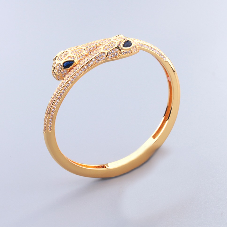 Gold Snake Bangle for Women Sparkling Micro Pave Crystal Blue Eyes Designer Open Cuff Fashion Statement Jewelry Gifts