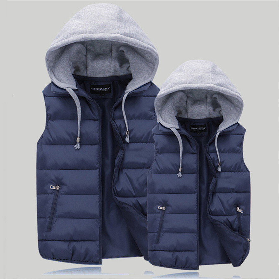 Men's Padded Vest Spring Autumn Hooded Jacket Couples Outerwear Thick Warm Sleeveless Short Coat Women Waistcoat Men Clothes 4XL J260921