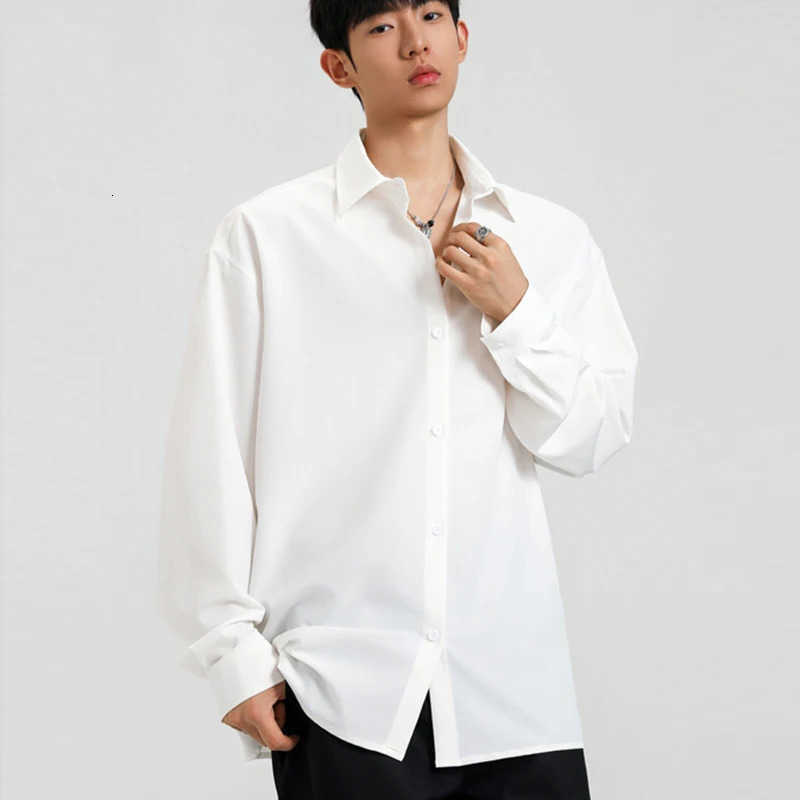Oversized Men's Men Casual Shirts White ButtonUp Shirt Long Sleeve Lapel Collar Soft Breathable Loose Streetwear Business Daily Shirts For Male
