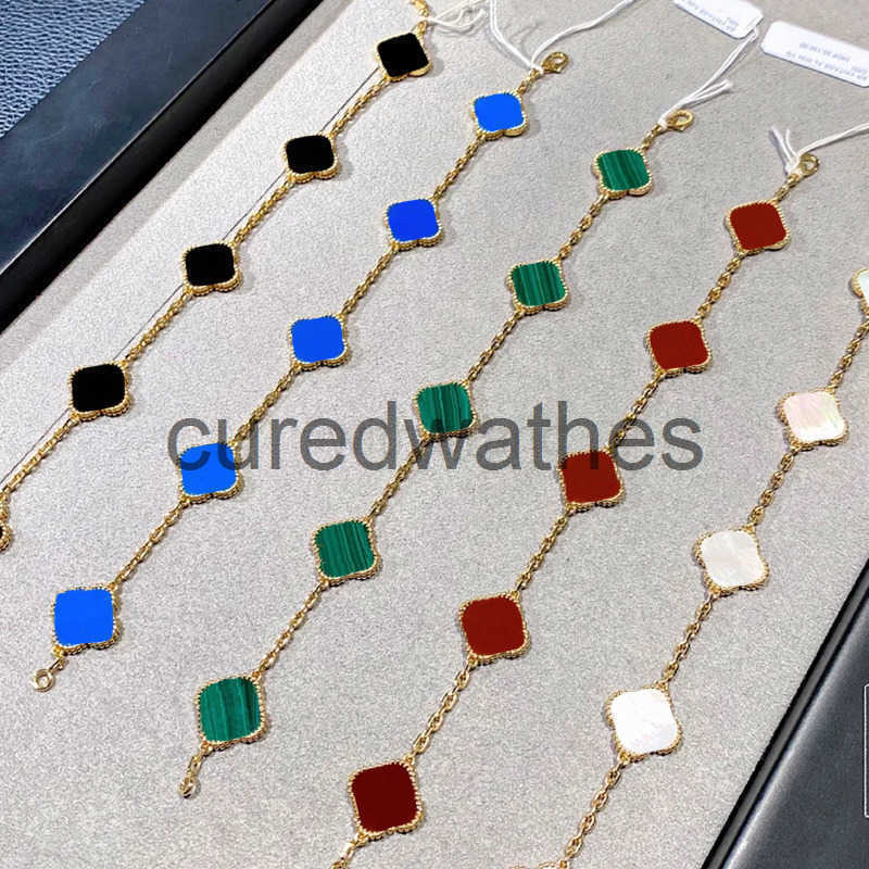 Leaf Clover Charm Bracelets Four Bangle Chain 18k Gold Agate Shell Mother-of-pearl for Women Girl Wedding Designer Jewelry New Fashion