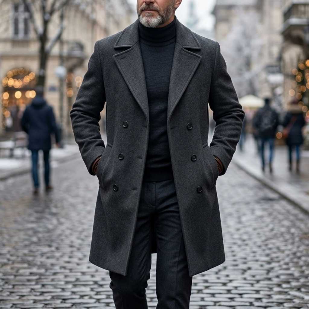 Men's Men's New Wool Blends Coats Double Breasted Coat Autumn Winter Warm Garry Cloth Solid Color Overcoat Medium Long Mens Streetwear Cas