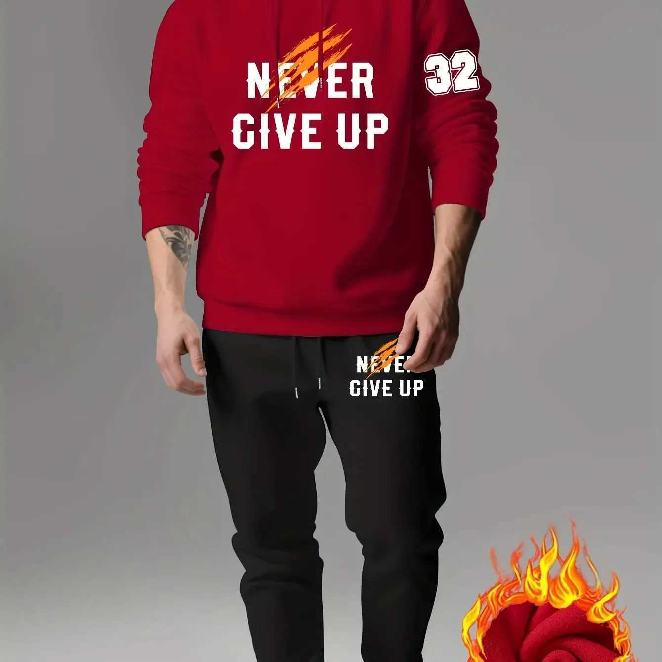 Hoodies Sweatshirts 2026 letter Men's printed sportswear set men's hooded sweatshirt long pants set spring and autumn winter warm suit D26