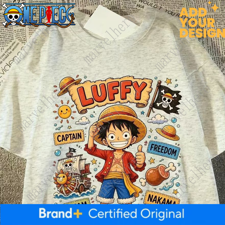 New One Piece printed short-sleeve T-shirt, round neck, summer cartoon anime loose top, suitable for students and couples, versatile 12