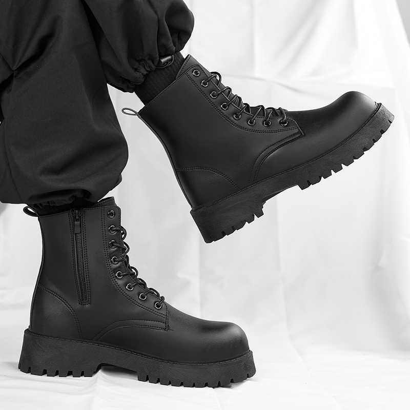 boots casual Boots four Couple's season men's and women's high top leather boots fashion thick soled non slip plus size outdoor boots