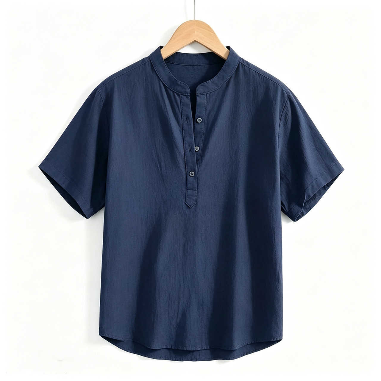 Style Men's CHInese Casual Shirts Spring and Summer Loose Men's Linen Short-sleeved Cotton Linen Casual BreaTHable Shirt Collar T-shirt H2