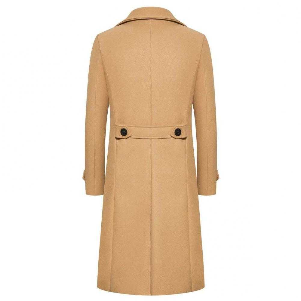 Double-breasted Blends Men's Coat Wool Double-breasted Men's Overcoat Slim Fit Mid Length Long Sleeve Thick Windproof Warm Solid Color Car