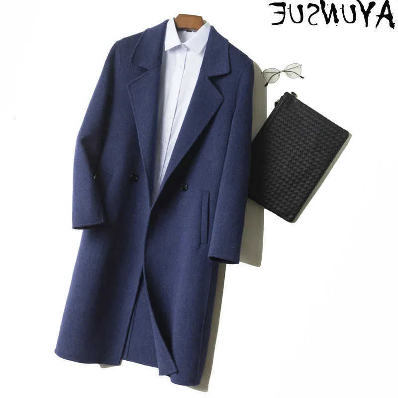 Wool Blends AYUNSUE Elegant Men's Winter Man Coat Double Face Woolen Jacket 100% Pure Wool Coat Long Trench Coat for Men Clothing Abrigos Hombr