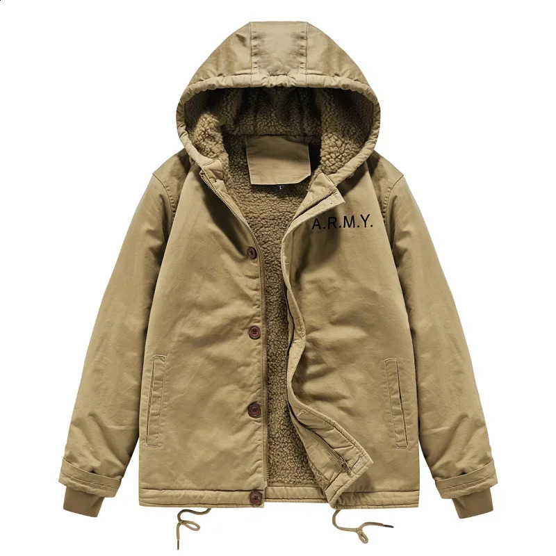Fleece Warm Vintage Style Parka Fashion Men Lined Thermal Hooded Coats Lamb Coat Parkas Men's Padded Jackets 260920