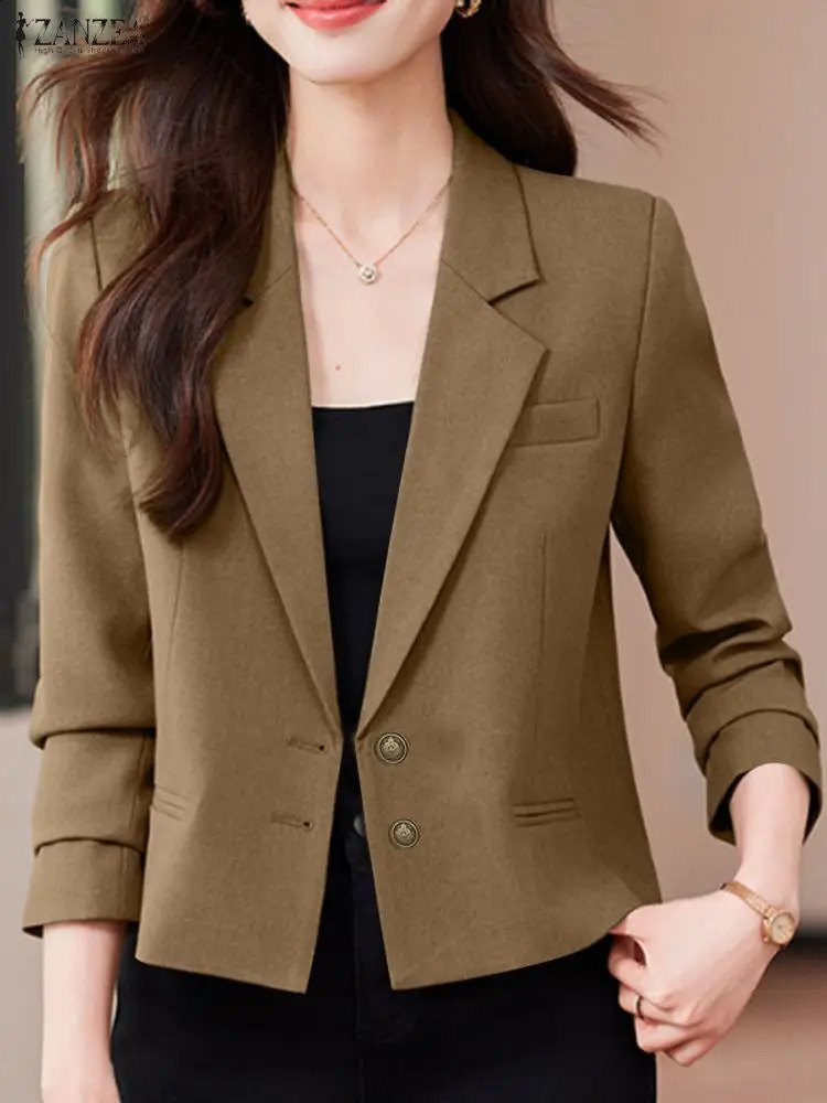 ZANZEA Womens Autumn Long Sleeve Blazer Elegant Notched Lapel Button Up Solid Color Suit Coats Commuting Office Wear S3XL 260921