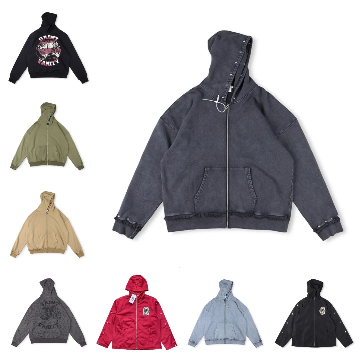 Designer Men's saint vanity hoodies Pants Letter Print Pullover Hip Hop Y2K Vintage Washed Sweater Casual Windbreaker vainty Jackets Jogger spo