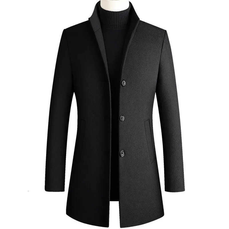 BROWON Blends Men's Brand Wool Long Jackets for Men 2026 New Autumn and Winter Solid Color Men Woolen Coat Business Casual Windbreaker Men Tren