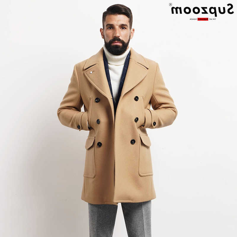 Supzoom Blends Men's 2025 Wool New Arrival Male Popular Clothes Autumn And Winter Thick Casual England Double Breasted Retro Woolen Coat Men D2