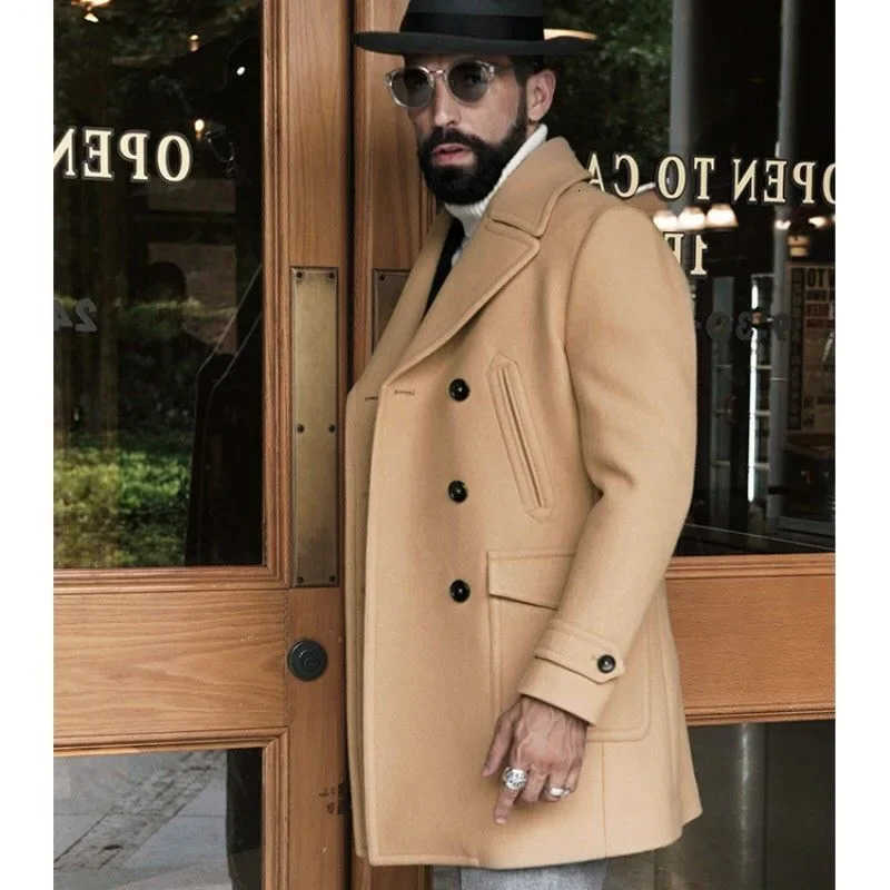 British Wool Style Blends New Men's Mid length Double Breasted Woolen Autumn Winter Jackets Trench Coat Business Male Clothing D2609211 0f