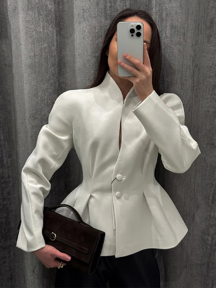 Fashion Women's Jacket Stand Collar Full Sleeve Slim Waist Solid A-line Female Jackets Autumn Elegant Chic Lady Coat 260920