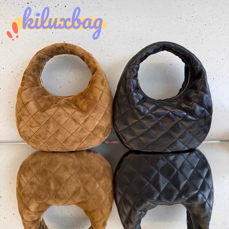 Trendy Women Round Handle Quilted Hobo Bag Designer Round Top Handle Mini Purse Soft Leather Suede Casual Shoulder Bag Elegant Handbag for Daily Wea