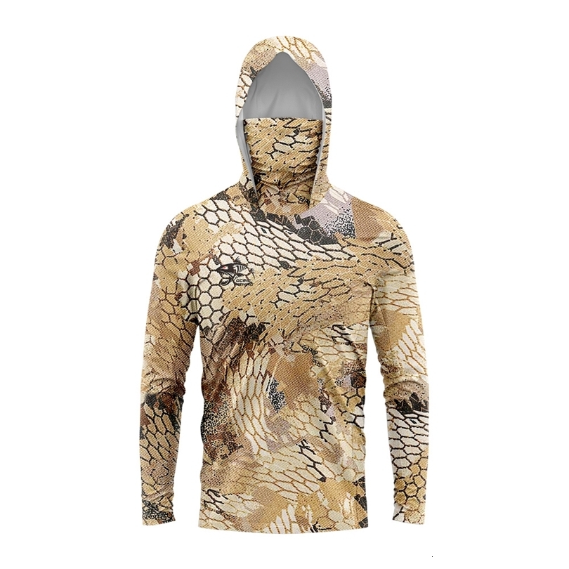 Men Summer Fishing Hoodie With Face Mask Yellow FishScale Camo Print Quick Dry Long Sleeve Sun Protection Shirt w260919