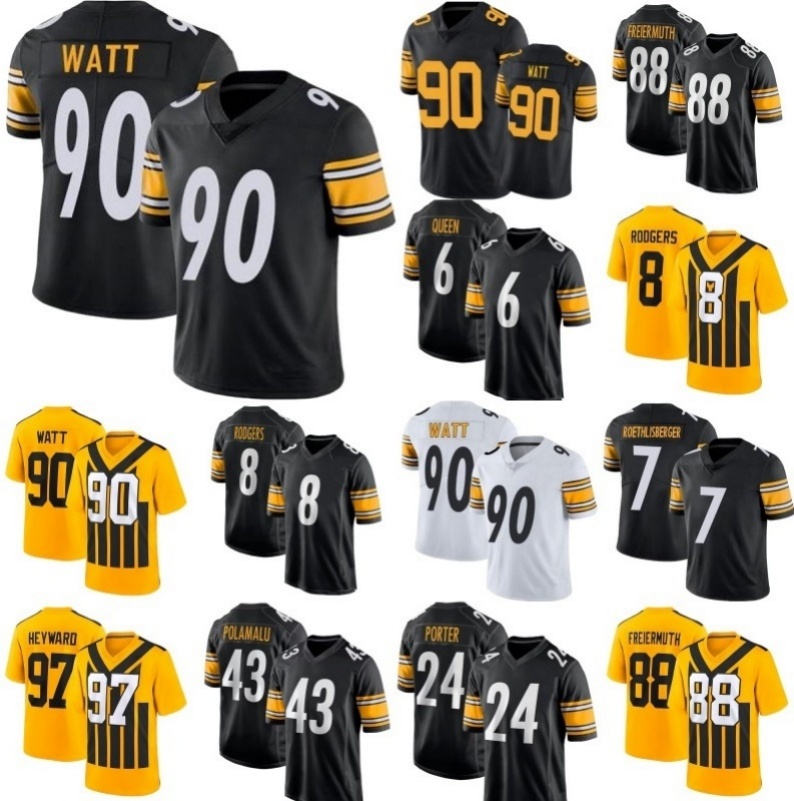 High Quality 90 TJ Watt Aaron Rodgers 4 DK Metcalf Football Jersey 5 Jalen Ramsey Pittman Howard 6 Sawyer Queen Boswell Freiermuth 18 Polamalu Heywa