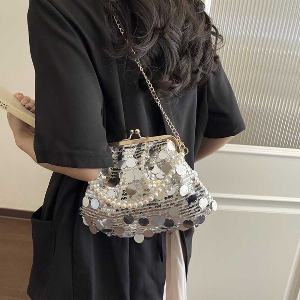 Evening Evening Bags Shiny Banquet Bag Lock Glitter Chain Crossbody Bag Korean Style Single Shoulder Sequin Shoulder Bag Party D260922