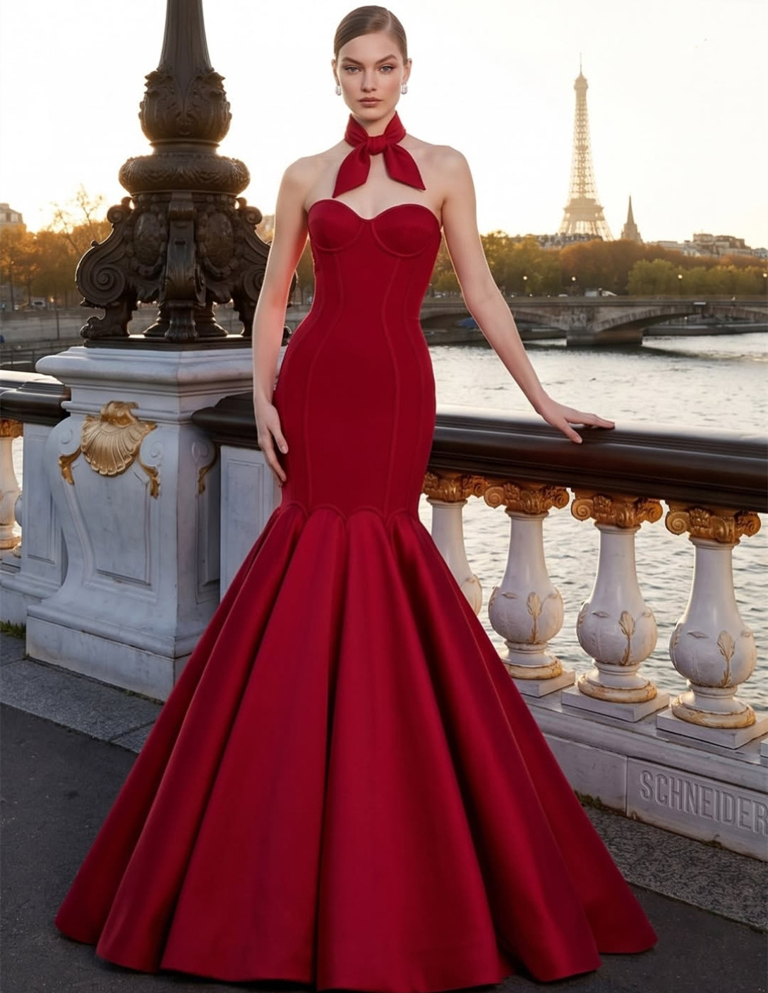 Vintage Long Red Satin Evening Dresses With Bow Mermaid Sweetheart Lace Up Back Pleated Prom Dresses Floor Length Robe De Soiree Formal Party Gown f