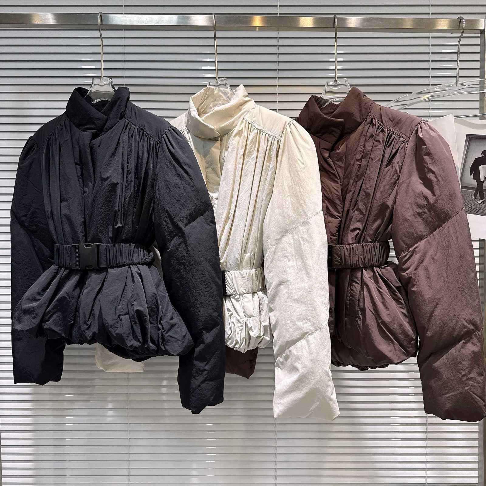 Women's Jackets 2025 Winter New Fashionable Stylish Casual Stand Collar Waist-Cinching Design Belt Down feather Jacket short Coat for ladies C2