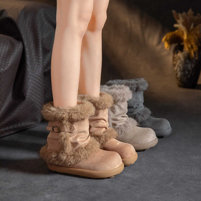2026 Winter Short Boots with Internal Height Increase Thick-Soled Snow Boots for Women Fleece-Lined and Thickened Women's Casual Cotton Shoes L