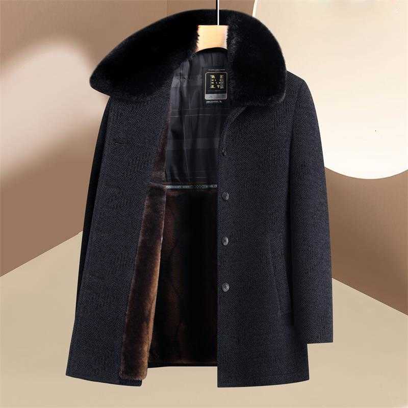 Cappotto invernale da uomo in misto lana di mezza etÃ  Cappotto di lana da uomo di media lunghezza in stile papÃ  in ciniglia per persone di mezza etÃ