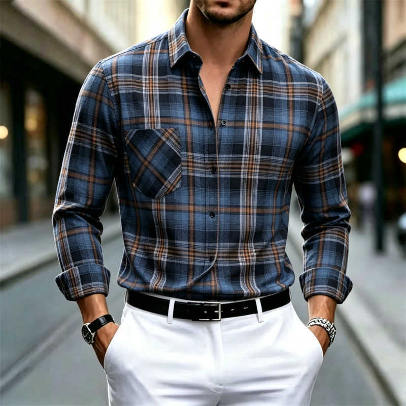 Casual Shirts 2026 New Men's Men's Plaid Work Shirts Autumn Spring Long Sleeve Green Loose Men Casual Shirt Oversized Business Male Soft D
