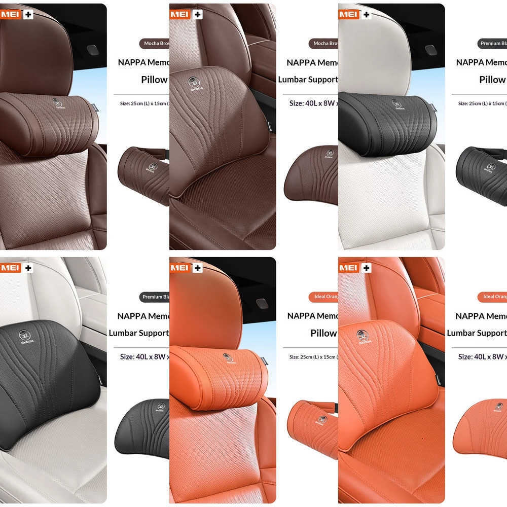 Car Covers Car Seat Headrest Neck Support Seat Lumbar Cushion Breathable Neck Pillow Waist For Skoda VRS Superb Scala Octavia Kodiaq KAROQ Kamiq J26