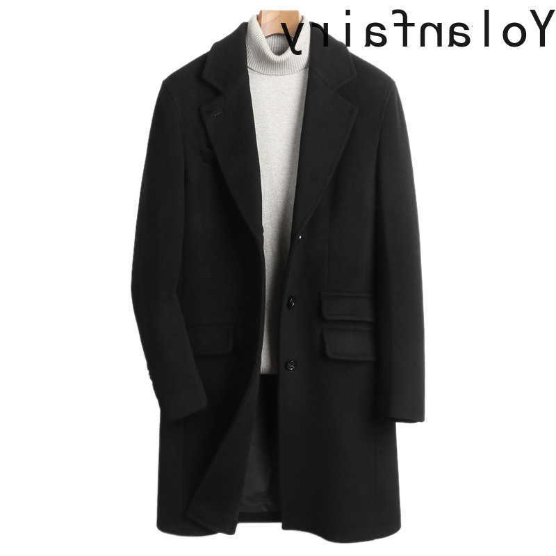 Giacca da uomo YOLANFAIRY in misto lana 95% lana 5% cashmere per uomo Autunno Inverno Cappotto in lana di media lunghezza Giacca calda in lana D2609