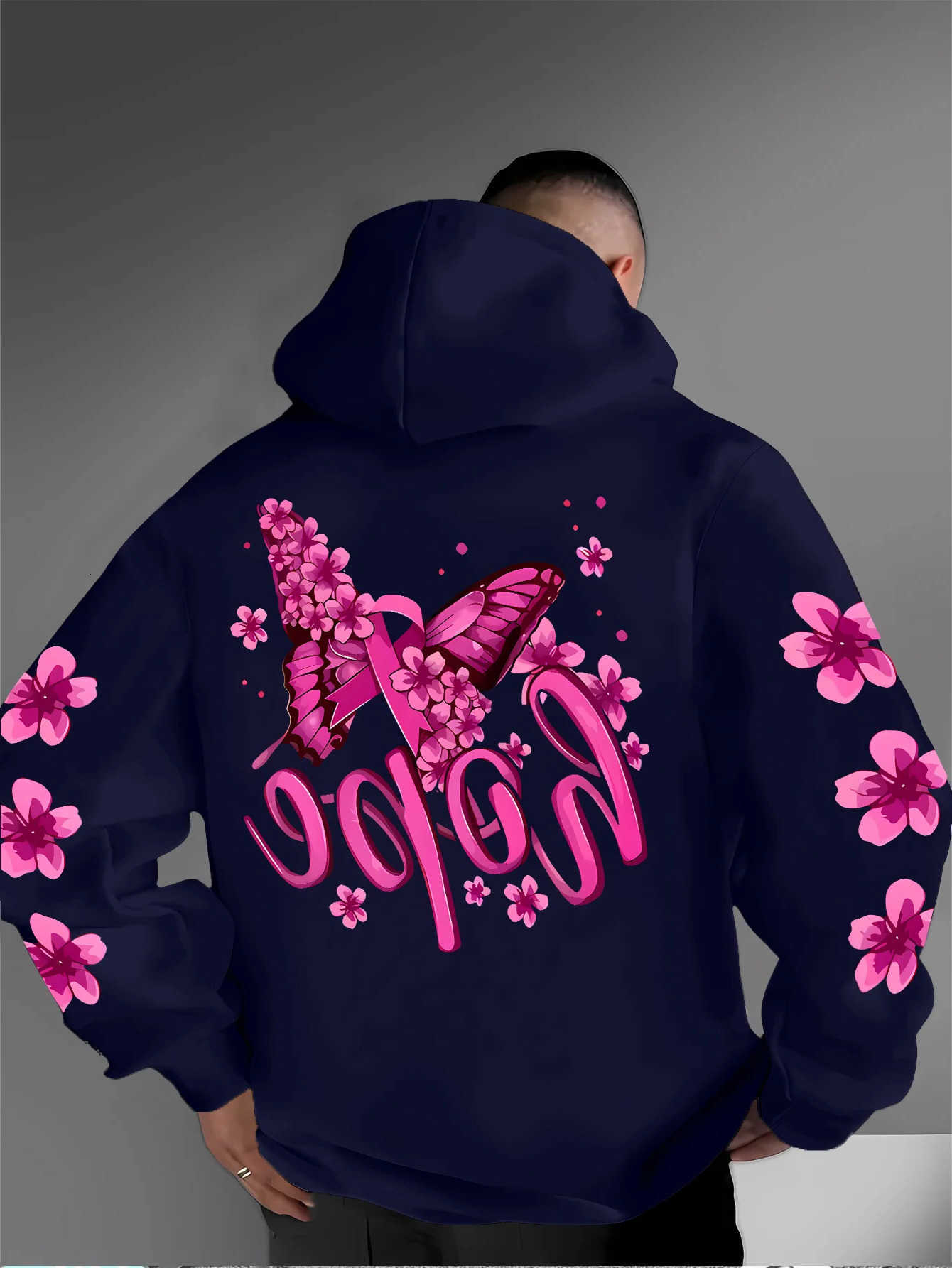 Sudaderas con capucha unisex para hombre Sudaderas con forro Sudadera con capucha de invierno con motivos de mariposa rosa y flor de cerezo con Hope