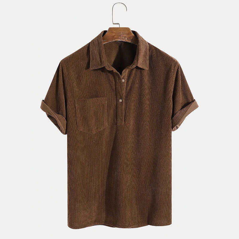 Casual Shirts Summer Clothing Men's Men's Corduroy Button-down Short Sleeve Shirts Casual Streetwear Solid Color Leisure Vintage 2025 New