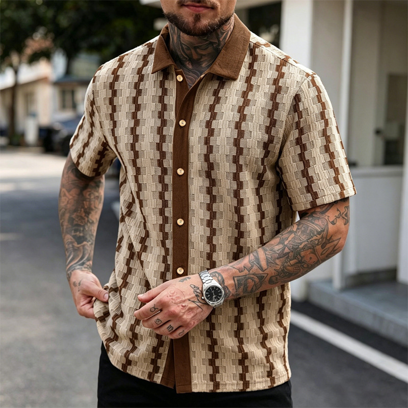 2026 New Design Luxury Brand Men's Summer Shirt - Retro Check Knitted Short-sleeved Shirt - Multi-functional Casual Fashionable Versatile Top