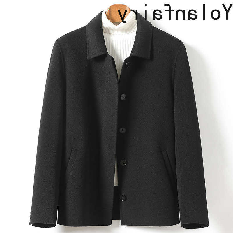 Short Men's YOLANFAIRY Wool Blends Double-faced Wool Coat Men Casual Lapel 2026 Autumn Winter 100% Pure Wool Jacket Man Clothes abrigo de hombr