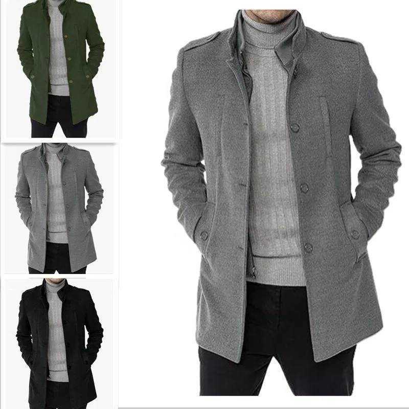 New Men's Wool Woolen Blends Mens Coat Medium And Long Zipper Jacket Large Size Fake Two-Piece Set Cardigan For Men D260921
