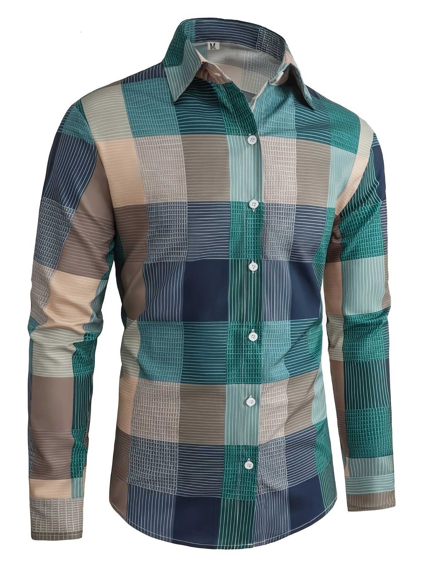 New Men's Casual Shirts Men's Plus Size Polka Dot Geometric Printed Long Sleeved Shirt Casual and Fashionable Button Up Shirt Men's G