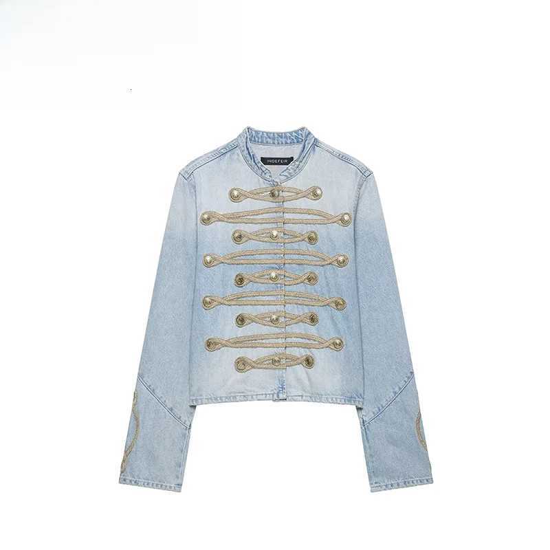 Jackets Fashionable Button Decorated Women's Denim Jacket Women's Standard Fit Long Sleeve Polyester Outerwear for Autumn Season C260921