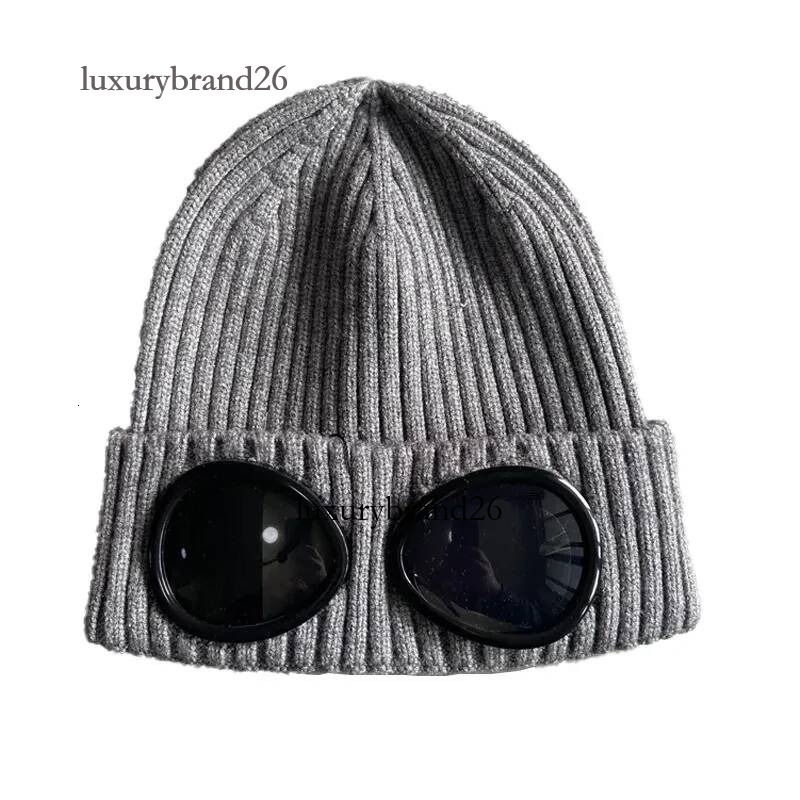 2026 Beanie Bonnet Cp Mens Two Lens Winter Knitted Hats Goggles Glasses Men Beanies Skull Caps Outdoor Women Unisex Black Grey Hat a56 13
