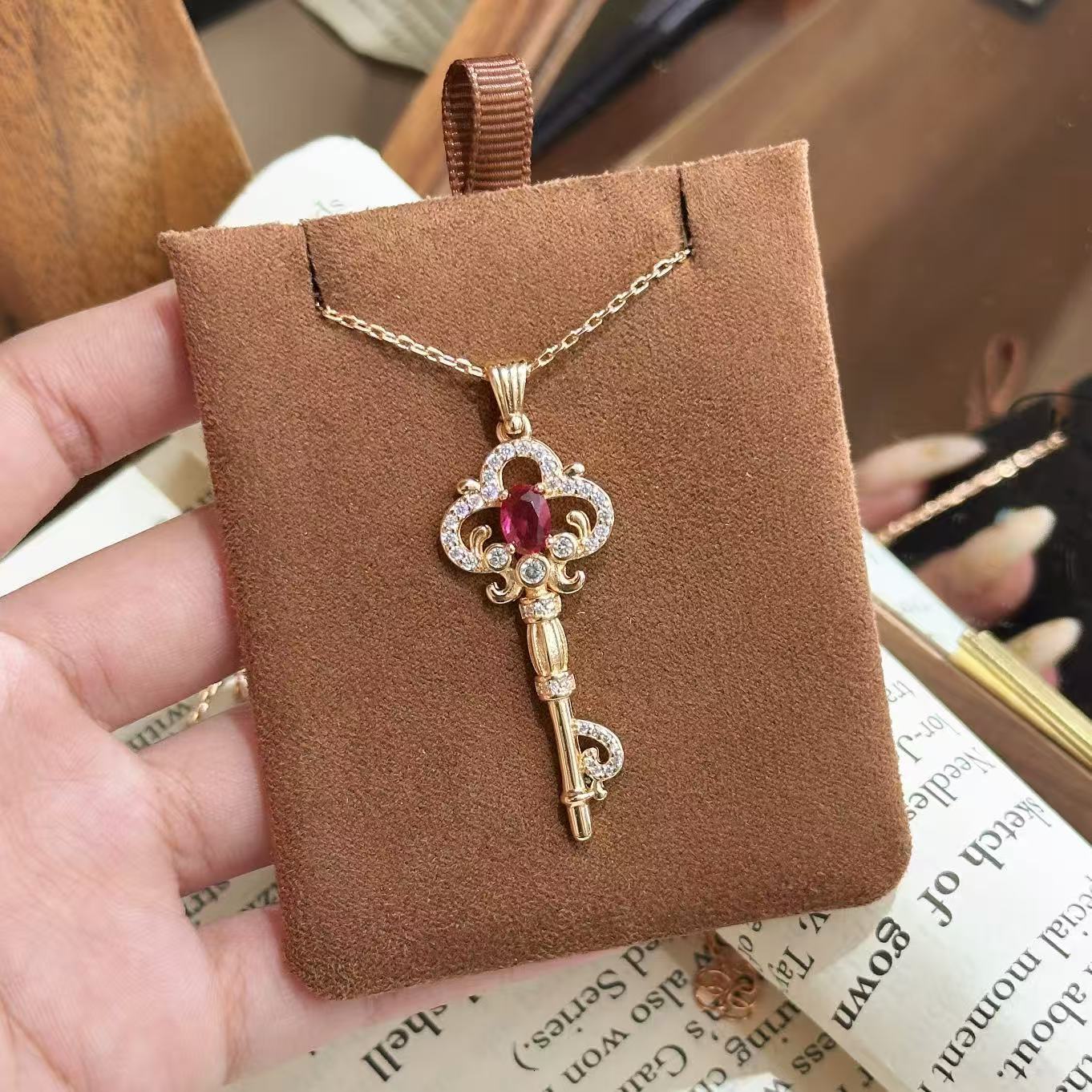 Ruby key necklace from exquisitely crafted pendant versatile and elegant delicate collarbone chain with ruby pendant necklace designer for women