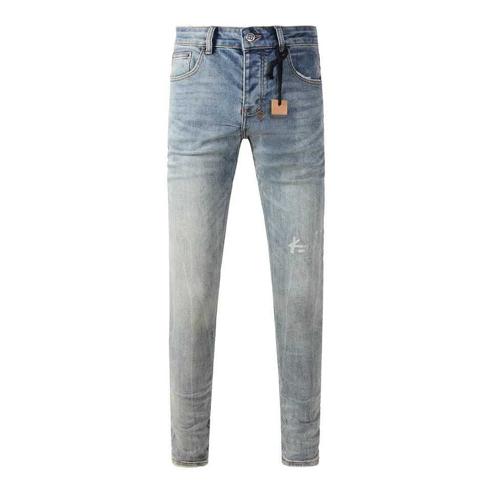 Men's High Street Light Blue Washed Distressed Denim Jeans With Embroidered Letter Motif Button Fly Suitable For AllSeason Wear S260921H955