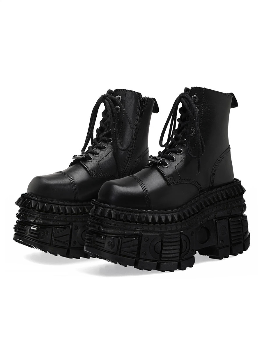 Punk style women's boots platform super high heel lace-up knight boots men's and women's same metal muffin ankle boots 260920