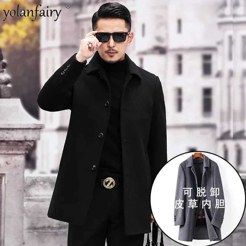 Autumn Blends YOLANFAIRY Winter Men's Coat Double Sided Wool Coats Men Real Fur Detached Inner Thick Mid Long Trechcoat Mens Jacket D260921 4f