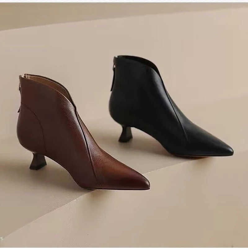 Toe Boots Autumn Winter Pointed Women Ankle Boots Fashion Elegant Zippers Short Booties Vintage Ladies Square Heels Casual Shoes H260921