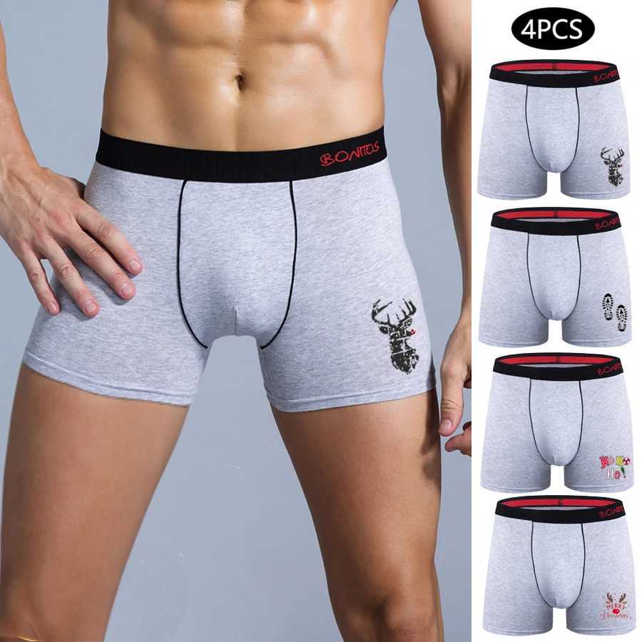 4pcs Christmas Print Boxer Briefs Cotton Men's Underpants Shorts Underwear For Man Boxers Letter Elastic Waistband Men Panties Q260921
