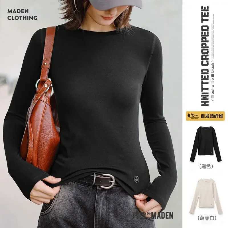 Women's T-Shirt Maden Womens Thermal Top Crew Knit Long Sleeve Underwear Shirt Slim Fit Inner Wear Warm T-shirt Autumn Spring Female Inner Q260