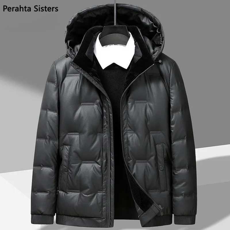 Top Quality 90% White Duck Down Jacket For Men 2024 New Winter Fashion Black Hooded Leather Down Coat Plus Size 6XL Man Clothing Q260921