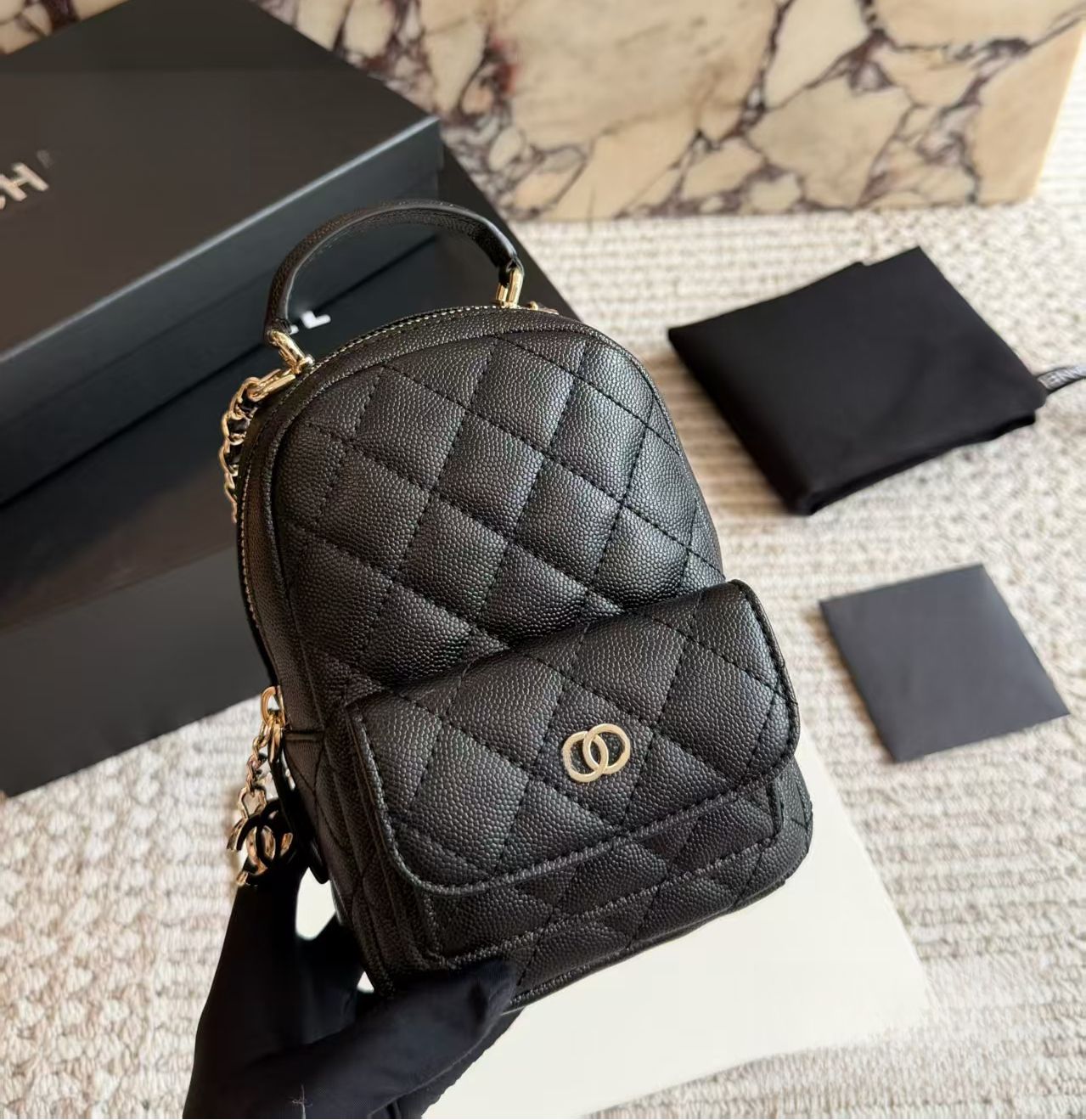 Mini zaino da donna con motivo litchi trapuntato vintage di design Nuova borsa a tracolla versatile di lusso di fascia alta
