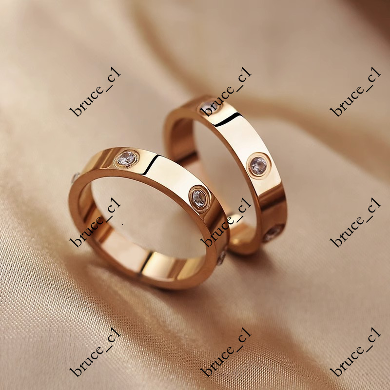 Korean Hot Selling Same Style One Nail Full Titanium Steel Ring Niche Design Light Luxury Water Diamond Plain Band Couple Rings Jewelry