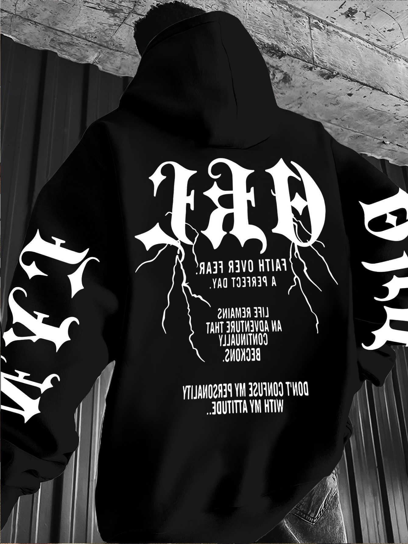 Font Men's Hoodies Sweatshirts Gothic Versatile Street Men Women Pullover Hoodie Casual Loose Sport Hip-hop Y2K Autumn Winter Adult Sweatshirt