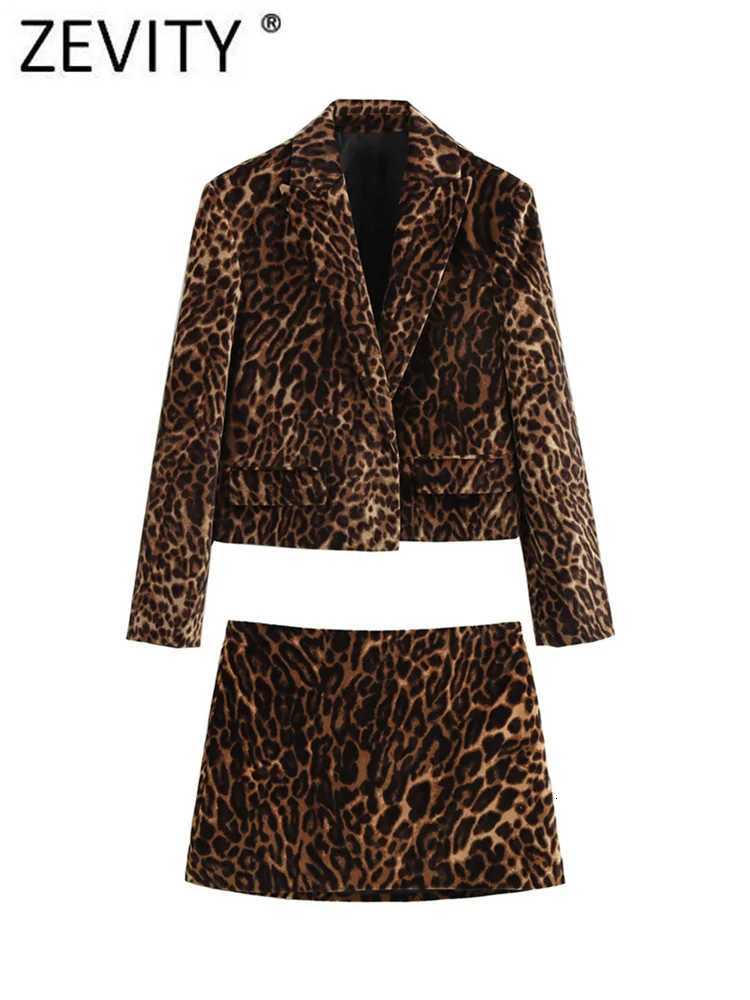 Women's Jackets ZEVITY 2024 New Women Fashion Leopard Print Velvet Casual Jacket Female Outerwear Chic Autumn Short Suits Coat Crop Tops CT7166